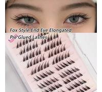 Shein 120 racimos de pestañas estilo zorro C Curl con pegamento previo, pestañas postizas autoadhesivas de 13 mm con diseño segmentado y ángulo hacia arriba