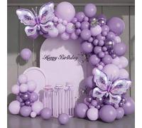 Shein 126 piezas Conjunto de arco de globos de látex purpura metálicos y globos de aluminio con diseño de mariposa para decoración de fiesta de boda, gradua