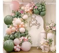 Shein 126 piezas Kit de arco de globos rosa y verde, incluye globos rosa, blanco y verde, globos de varios tamaños en verde salvia, rosa, beige, blanco y na