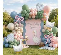 Shein 129 piezas Conjunto de arco de globos con tema de ganso, que incluye globos de papel de aluminio con corazón a cuadros y globos de látex en gris azula
