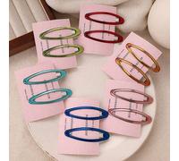Shein 12pcs/6pcs Estilo Fresco Clips de Cabello BB Geométricos Ovalados Transparentes de Alta Calidad con Efecto de Goteo de Aceite, Clips Laterales de Moda