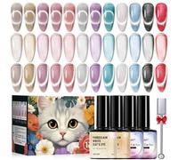 Shein 13 piezas de 8ML Uñas postizas de porcelana blancas con diseño de ojo de gato brillante, uñas falsas de gel de cubierta completa con efecto magnético