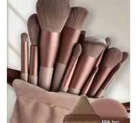 Shein 13 piezas Juego de brochas de maquillaje + 2 esponjas de maquillaje marrones, sombras de ojos, base, BB cream, brochas de corrector, herramientas de m