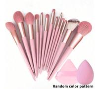 Shein 13 piezas Juego de brochas de maquillaje rosa + 2 esponjas y borlas de maquillaje de color/forma aleatoria, sombra de ojos, base, BB cream, corrector,