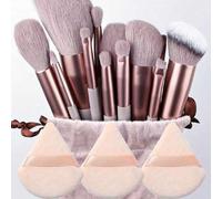 Shein 13 piezas Set de brochas de maquillaje y 3 piezas Esponja de maquillaje suave y esponjosa de cristal, profesional para base, polvo, sombra de ojos, Ka