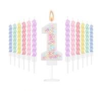 Shein 13 piezas Velas de cumpleaños Macarrón Brillo Velas de número 3D y Velas espirales arcoíris en soportes para decoración de pastel, boda, aniversario,