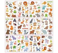Shein 130 pegatinas de tatuaje con diseños de animales, 12 hojas, pingüino, conejo, canguro, mono, oveja, elefante, dinosaurio de cuello largo y talla grand