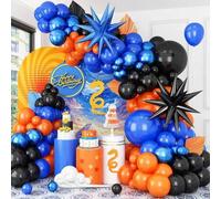 Shein 130 piezas de globos con temática de espacio exterior y cumpleaños que incluyen un conjunto de arco de globos de aluminio de color azul, negro, naranj