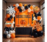 Shein 132 piezas Arco de globos con tema de baloncesto, incluye 10 piezas de globos de lÃ¡tex de 5 pulgadas en rosa, azul y blanco, 1 pieza de globo de balo