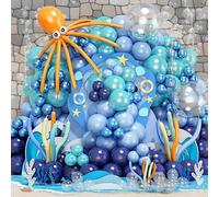Shein 136 Piezas Decoraciones para Fiesta Temática Fondo del Mar, Kit de Arco de Guirnalda de Globos del Fondo del Mar con Globos Azules Verdosos, Azul Polv