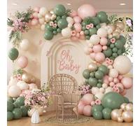 Shein 136 piezas Kit de arco de globos rosa y verde con globos metálicos dorados, blancos, verde salvia y rosa para decoración de fiesta de bebé, revelación