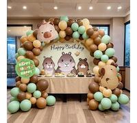Shein 136 piezas Kit de arco y guirnalda de globos de fiesta de Capibara, globos de látex de 10/5 pulgadas en verde, caqui y tono de piel, con globos de alu