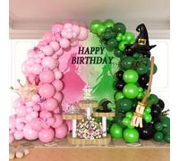 Shein 136 piezas Kit de guirnalda de globos de color rosa, verde y negro para decorar el tema de bruja, incluye globos con diseño de sombrero de bruja y cor