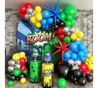 Shein 137 piezas Arco de globos con tema de superhÃ©roe: incluye 1 globo de lÃ¡mina en forma de estrella de 22 pulgadas en rojo y azul, 18 globos de 18 pulg