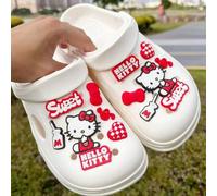 Shein 14 piezas Decoración removible de Hello Kitty de Sanrio, moño, pata de gato, paleta con agujero, adecuado para chanclas, sandalias, zapatos de playa,