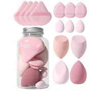 Shein 14 piezas Esponjas de maquillaje con contenedor de almacenamiento, 4 difuminadores de maquillaje y 3 mini difuminadores de maquillaje y 4 borlas de po