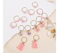Shein 14 Piezas/paquete, Lazos Para Cabello En Forma De Estrella, Oso Y Mariposa De Perlas Rosadas