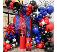 Shein 145 piezas Conjunto de arco y guirnalda de globos en negro, rojo y azul marino, arco de globos con tema de araña, adecuado para hombres, incluye estal
