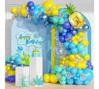Shein 147 piezas Conjunto de corona de globos de esponja de dibujos animados, incluye globos de aluminio de piña y globos de látex amarillos, azules, transp