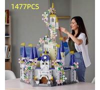 Shein 1477 piezas Modelo de bloque de construcción de castillo azul grande, regalo coleccionable, se puede usar como escritorio, gabinete de exhibición o de