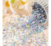 Shein 15/30/50g Confeti de estrellas y lunas holográficas, confeti brillante, brillo metálico holográfico en forma de estrellas, purpurina arcoíris rociada