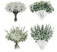Shein 15/30/60 piezas Mixto de Gypsophila artificial y hojas de eucalipto, adecuado para jarrones de boda, ramos, arreglos florales, regalos, cumpleaños, ce