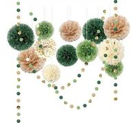 Shein 15 bolas de papel verde salvia rústicas, adecuadas para bodas, compromisos - corona de flores de papel con puntos, guirnalda colgante, decoración de e