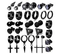 Shein 15 pares de pendientes para hombres, kit de pendientes de acero inoxidable para hombres y mujeres, joyería de moda con perforaciones, conjunto de pend