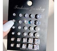 Shein 15 Pares/set Aretes De Perno Prisionero De Cristal De Seis Puntas, Circonita Cúbica Y Perla Falsa Aretes De Aro Y Conjunto De Aretes De Perno Prisione