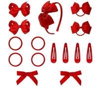 Shein 15 piezas Conjunto de accesorios para el cabello de uniforme rojo, que incluye lazos para el cabello, diademas, ligas para el cabello, adecuado para e
