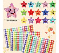 Shein 1500/1200/900/600/300/150 piezas Pegatinas de estrellas brillantes, múltiples patrones de caras sonrientes, 1500 piezas por paquete, adecuadas para re