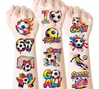 Shein 16 hojas de tatuajes temporales con diseños de fútbol, que incluyen movimientos de fútbol, campos de fútbol, camisetas y tacos. Diseño de patrones de