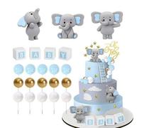 Shein 16 piezas/1 set - Decoración de pastel con bolas de espuma con diseño de elefante 3D, adornos en forma de letras mini para bebé, decoraciones para fie