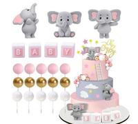 Shein 16 piezas/1 set - Decoración de pastel con elefantes 3D, bolas de espuma, decoraciones con letras mini para bebé, decoraciones para fiesta de baby sho