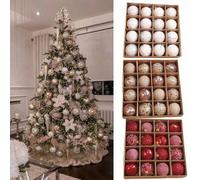 Shein 16 piezas/caja Adornos de bola de Navidad de 6 CM, bola de espuma con brillo dorado champán y rojo para manualidades del árbol de Navidad, colgantes