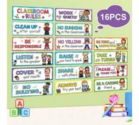 Shein 16 Piezas de Carteles Coloridos de Reglas del Aula en Inglés - Gráfico de Comportamiento Educativo y Materiales de Aprendizaje de Buenos Hábitos para