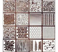 Shein 16 piezas Plantillas de patrones geométricos para pintar en madera, ladrillo, en forma de corazón, redondo, puntos, engranajes, cuadrados, líneas, árb