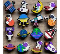 Shein 16 piezas Serie de Aventura Espacial Creativa Encantos de Zapatos Tema de Astronauta y Nave Espacial de Goma Suave Multicolor Decoraciones de Zapatos
