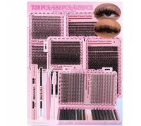 Shein 160/648/680/720 piezas Pestañas postizas individuales DIY con rizo D, con adhesivo, sellador, pinzas, cepillo, apto para principiantes, libro de pesta