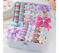 Shein 177 piezas Accesorios para el cabello frescos y dulces de primavera y verano, adecuados para niñas. Incluye lazos de encaje y perlas/flores con purpur