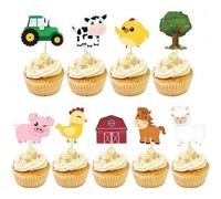 Shein 18/36 piezas - Decoración de cupcakes de animales de granja, decoración temática de fiesta de zoológico, adecuada para decoración de pastel de granja,
