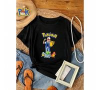 Shein 180g Algodón puro Vintage POKEMON 1999 "¡Hay que atraparlos a todos!" Camiseta azul con Ash, Pikachu, Squirtle, talla pequeña para hombre o mediana