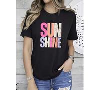 Shein 180g Camisa de algodón puro "Hello Sunshine", Camiseta de sol, Camiseta de verano, Camiseta de verano feliz, Camisa de playa para mujer, Camiseta de v