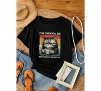 Shein 180g Camiseta de algodón puro "Voy a ser todo el problema", divertida camiseta de gato, camiseta para amantes de los gatos hombres mujeres, camiseta s