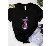 Shein 180g Puro Algodón Espeon. & Umbreon Pokémon Campeón Parte Superior Corta de Mujer Elástica, Transpirable y Cómoda, Ropa Unisex Versátil de Diseñador,