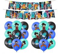 Shein 19 PIEZAS Conjunto de globos con temática de Dragon Ball con licencia oficial de TOEI ANIMATION, bandera de pastel, suministros para fiesta de cumplea