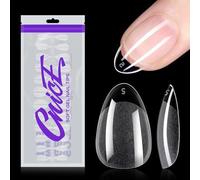 Shein 192 piezas de uñas falsas en forma de almendra corta, 12 tamaños de puntas de uñas acrílicas interiores semimasias con diseño semitransparente helado,