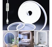 Shein 1m/2m/3m/4m/5m Tira de luz decorativa flexible de LED de neón USB, lámpara de ambiente regulable para transmisión en vivo, espejo de maquillaje, ilumi