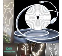 Shein 1m/2m/3m/4m/5m Tira de luz decorativa LED de neón flexible USB, iluminación ambiental de brillo ajustable para transmisión en vivo, espejo de maquilla
