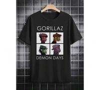 Shein 1pc Gorillaz Demon Graphic Tee, Men's Casual Crew Neck T-Shirt, 100% Cotton Knit Fabric, Summer Regular Fit Top, Patterned Print Design, Gift, Leisur